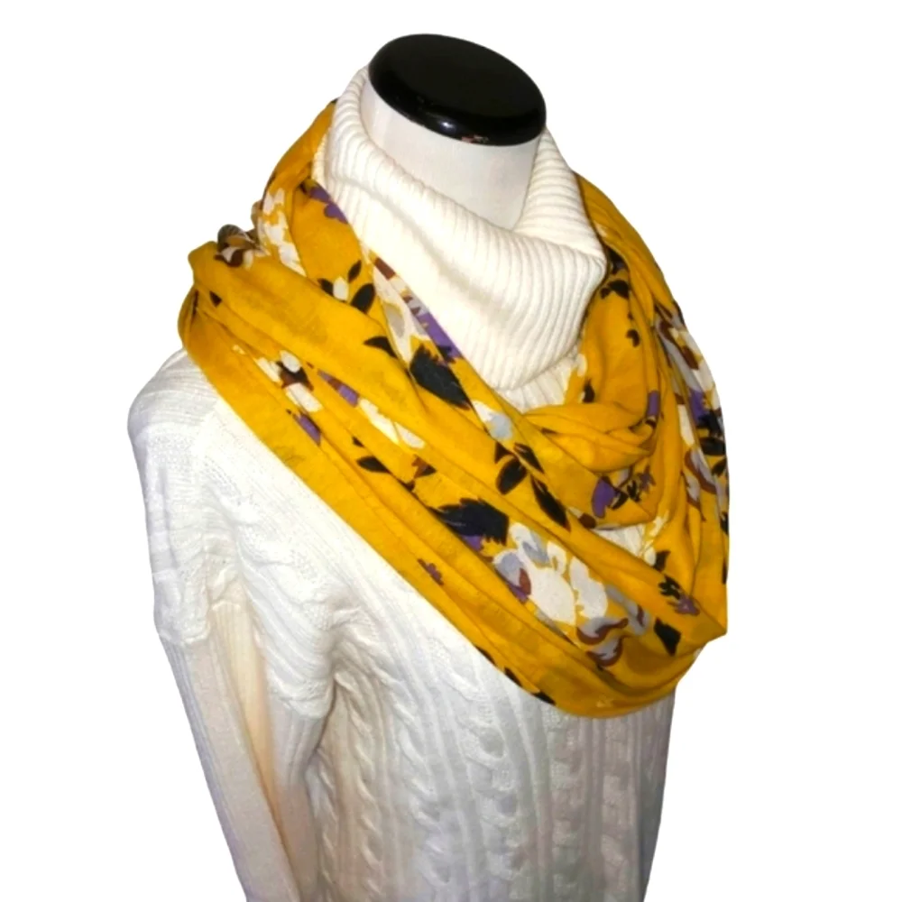 🔥Anthropologie Porridge‎ Mustard/ Brown/Cream/ Lavender Floral Infinity Scarf